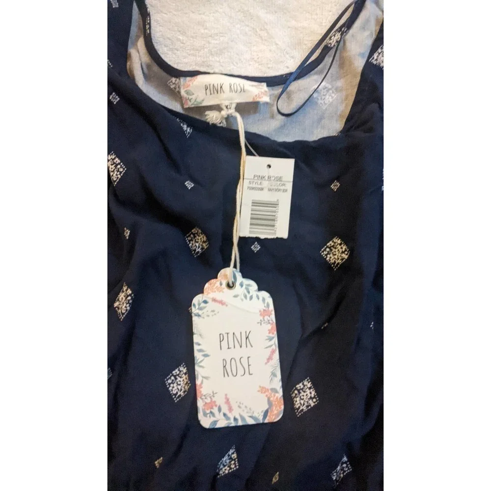 Pink Rose Boho Dress XL, Navy Blue Midi, NWT - Picture 10 of 11